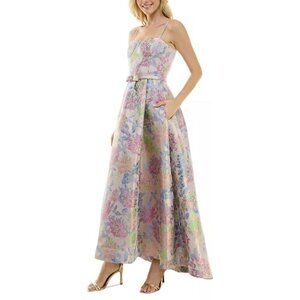 Taylor Corset Floral Jacquard Pink Belted Maxi Formal Gown Dress Size 6 NWT